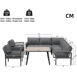 stilvora Garten-Lounge-Set 8-tlg. Grau