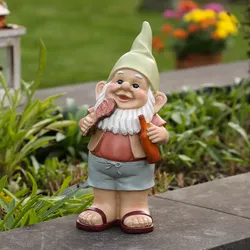 Gartenzwerg SKALLI - Zwerg mit Bier u. Fleisch - Dekofigur - Polyresin - H: 23cm...