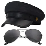 FDGGT 1 Schiebermütze Und 1 Brille, Vielseitige Atmungsaktive Mütze, Pu-Ermütze, Fahrermütze, Cosplay-Zubehör - S-M