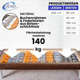 Coemo Tellerlattenrost CubiFlex 140 x 200 cm 7-Zonen starr Tellerrahmen zur Selbstmontage