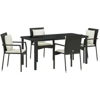 VidaXL 5-teiliges Garten Essset mit Kissen Schwarz Poly-Rattan