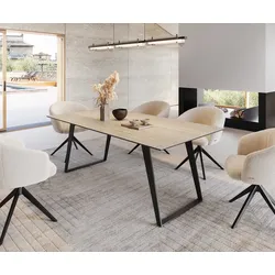 DELIFE Esstisch Edge 200x100 Keramik Travertin Natur Metall Schräg Schwarz, Esstische