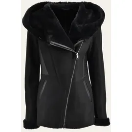 Hollert Damen Lammfelljacke Lena Winterjacke aus Merino Schaffell Echtleder mit Kapuze Größe: XXL Farbe: Schwarz - XXL