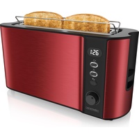 Arendo Toaster Langschlitz für 2 Scheiben, 1000 W, Brötchenaufsatz, Wärmeisoliert, Display, rot