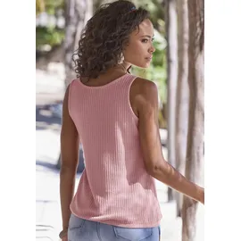 LASCANA Trägertop "mit Zierknopfleiste", Damen, Gr. 36/38, lila (beere), Piqué, Obermaterial: 69% Polyester (REPREVE), 28% Viskose, 3% Elasthan, unifarben, figurumspielend normal, Rundhals, Tops Trägertop, aus weicher Piqué-Qualität