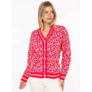 Zwilling Zwillingsherz Strickjacke Leo Streifen"", Damen, Gr. S/M pink orange, Strick, Obermaterial: 70% Polyacryl, 30% Wolle, Strickjacken, mit Knöpfen, Leomuster und Streifenbündchen