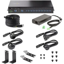 Startech StarTech.com 16-Port Industrie USB 3.0 Hub mit Netzteil, 5Gbps Verteiler/Mehrfachstecker für DIN/Rack, Dual-Host USB Switch