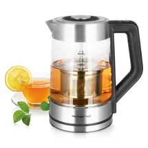 EMERIO WK-122730 Teebereiter Edelstahl, Schwarz, Glas