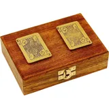Nklaus Doppelte Spielkartenbox aus Mango-Holz und Messing 15x11x4,5cm – Dekoration