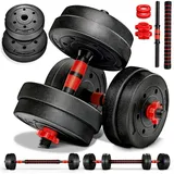 RE:SPORT Hantel-Set Hantelset verstellbar, Kurzhantel & Langhantel, Sternverschlüsse & Verbindungsrohr schwarz