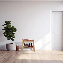 Relaxdays Badhocker mit Ablage Hellbraun, Holz, 51.5x45x34 cm, Stauraum Flur & Bad, Natur