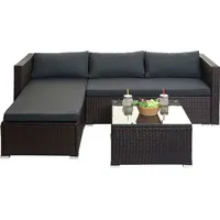 MCW Poly-Rattan Garnitur MCW-F57, Balkon-/Garten-/Lounge-Set Sofa Sitzgruppe ~ braun,