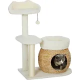 PawHut Kratzbaum 79 cm Katzenbaum mit Katzenhöhle, Bett, Spielbälle, Katzenkratzbaum mit Sisal-Kratzsäulen, für Katzen bis 5 kg, Cremeweiß