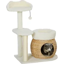 PawHut Kratzbaum 79 cm Katzenbaum mit Katzenhöhle, Bett, Spielbälle, Katzenkratzbaum mit Sisal-Kratzsäulen, für Katzen bis 5 kg, Cremeweiß