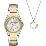 ARMANI EXCHANGE Quarzuhr, (Set, 2-tlg., mit Kette), Armbanduhr, Damenuhr, Edelstahlarmband, ideal auch als Geschenk goldfarben