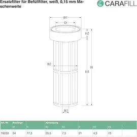 carafill Ersatzfilter für Befüllfilter 19233, 1 Stück, weiß, 0,15 mm Maschenweite