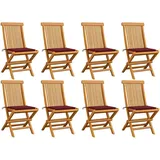 vidaXL - Gartenstühle Mit Weinroten Kissen 8 Stk. Massivholz Teak
