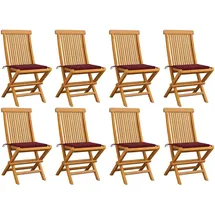vidaXL - Gartenstühle Mit Weinroten Kissen 8 Stk. Massivholz Teak
