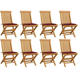 vidaXL - Gartenstühle Mit Weinroten Kissen 8 Stk. Massivholz Teak