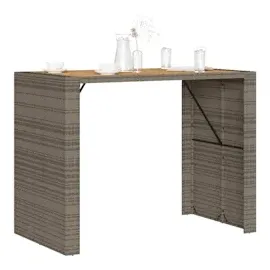 vidaXL Garten-Bartisch mit Holzplatte Grau 145x80x110 cm Polyrattan