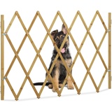 Relaxdays Hundeabsperrgitter, Schutzgitter für Tür & Treppe, Scherengitter ausziehbar bis 116,5 cm, 82,5 cm hoch, Natur