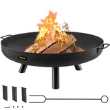 Vevor Feuerschale 77 (Durchmesser) x 15 cm (Tiefe) aus Kohlenstoffstahl mit Stützfüßen für Grillabend BBQ Camping Garten Terrasse, Rostfreie und Hitzebeständige Feuerstelle für Draußen Feuerschale
