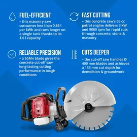 MSW Betonsäge - Benzin - 3000 W - 155 mm Schnitttiefe