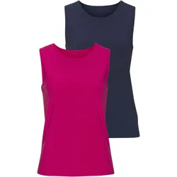 Tanktop LASCANA "aus elastischer Baumwoll-Modal-Qualität", Damen, Gr. 36/38, bunt (hibiskus, navy), Single Jersey, Obermaterial: 50% Baumwolle, 45% Modal (TENCEL), 5% Elasthan, unifarben, Basic, bequem, Rundhals, ohne Ärmel, Tops