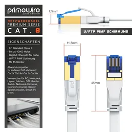 Primewire Flachbandpatchkabel CAT 8 Gigabit Ethernet Lan Kabel - 40 Gbit/s - S/ftp Pimf Schirmung - 0,25m