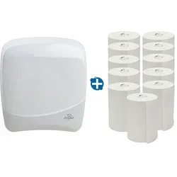 Handtuchrollenspender halbautomatisch Fripa im SET 1 lagig weißer Spender mit 11 Handtuchrollen je 137 m 1-lagig