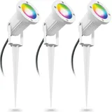linovum 3er Pack CARI Garten Strahler weiß LED mit WLAN Smart GU10 RGBW - kompatibel mit Alexa & Google Home - Spießleuchte Kabel