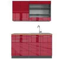 Vicco Küchenzeile Fame-Line 140 cm Bordeaux Hochglanz/Anthrazit