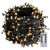 monzana Lichterkette 60m 600 LED Warmweiß Fernbedienung Timer Innen Außen 8 Modi Dimmbar IP44 Wetterfest Stecker Weihnachten Weihnachtsbeleuchtung Wa... - Schwarz