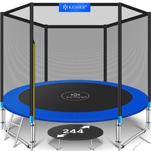 KESSER Trampolin Komplettset 244 cm inkl. Sicherheitsnetz, Leiter, Randabdeckung + Zubehör blau