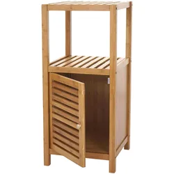 Mendler Badregal HWC-B18, Badezimmer Badschrank Standregal mit Tür, Bambus ~ 80x36x34cm