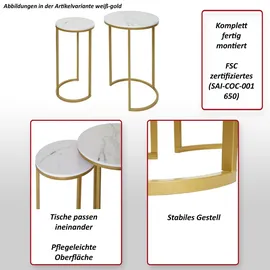 MCW Beistelltisch MCW-K46, Kaffeetisch Nachttisch Loungetisch, Marmor-Optik MDF ~ weiß-schwarz