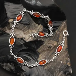 Drachensilber Bernstein Armband Keltischer Edelstein Damen Armschmuck 925 Silber - Silber