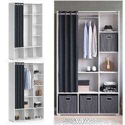 Vicco Kleiderschrank Schlafzimmerschrank Garderobe Luigi Weiß 106 x 178 cm modern Schrankregal Organizer Vorhang Kleiderstange Fächer Aufbewahrung Ablage