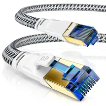 CSL - 10m CAT 8 Netzwerkkabel Flach und Dünn - Lan Kabel für 40 Gigabit High Speed, Internetkabel, Flachbandkabel, Verlegekabel - 40 Gbps Cat.8 RJ45 Kabel für Switch Router Modem PC, 10 Meter Weiss