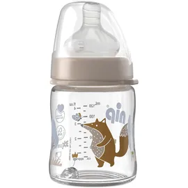 Nip – Weithalsflasche Glas | 120ml | Babyflasche mit weichem Silikontrinksauger und Ventil für optimalen Lufteinstrom. Babyflasche aus bruchfestem Glas | Sauglochgröße M, Girl