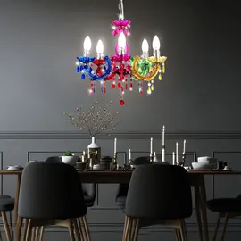 GLOBO Kronleuchter modern Pendelleuchte Schlafzimmerleuchte 5 flammig, Kristalle bunt, Metall Acryl, 5x E14, DxH 44 x 128 cm