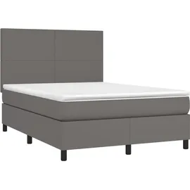 vidaXL Boxspringbett mit Matratze & LED Grau 140x200 cm Kunstleder