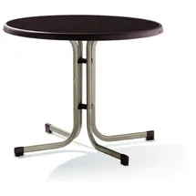Sieger 209/C-M Boulevard-Klapptisch mit mecalit-Pro-Platte Ø 86 cm, Stahlrohrgestell champagner, Tischplatte Schieferdekor mocca
