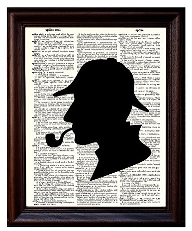 Sherlock Holmes Silhouette – gedruckt auf recyceltem Vintage-Wörterbuchpapier – 20,3 x 27,9 cm Mixed Media Art Poster/Druck