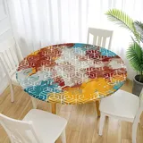 Morbuy Rund Tischdecke Elastisch, Graffiti Rund Tischdecken Wasserdicht Lotuseffekt Abwaschbar Abwischbar Tischtuch für Garten Outdoor Küchentisch (Für Tisch 50-60 cm,Mehrfarbig)