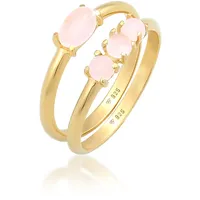 Elli Solitärring ELLI "Quarz Rosa Stapelringe 2er Set 925 Silber" Gr. 56, gold, Fingerringe, Damen, 56mm,mit Steinen, Silber 925 (Sterlingsilber)