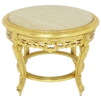Casa Padrino Beistelltisch Großer Barock Beistelltisch mit Marmorplatte Gold / Creme Ø 70 x H. 45 cm - Runder Antik Stil Tisch - Barock Möbel
