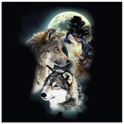 Glasbild ARTLAND "Phantasie Wolf Wölfe mit Mond", schwarz (farbe bild(er): schwarz), B:50cm H:50cm, Bilder, in verschiedenen Größen