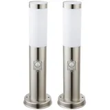 ETC Shop Sockelleuchte E27 Stehlampe Garten Außenleuchte Bewegungsmelder, IP44, Sensor, Edelstahl silber opal, 1x E27 Fassung, DxH 7,6x45cm, 2er Set