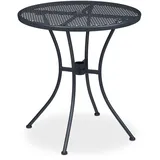 Relaxdays Gartentisch, mit Schirmloch, Gitter-Optik, wetterfest, Stahl, HxD: 72 x 70 cm, runder Balkontisch, anthrazit